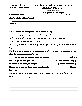 Đề kiểm tra chất lượng cuối học kì I Đạo đức lớp 3 - Năm học 2015-2016 - Trường Tiểu học Hồng Phong 3